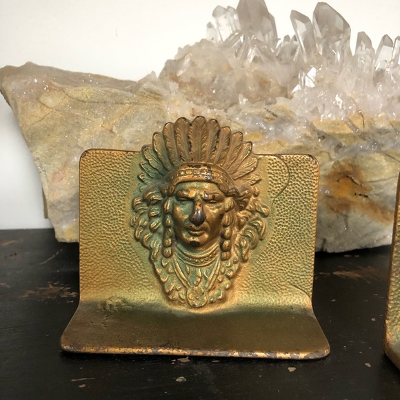 Vintage Brass Native American Bookends - Picture 4 of 10